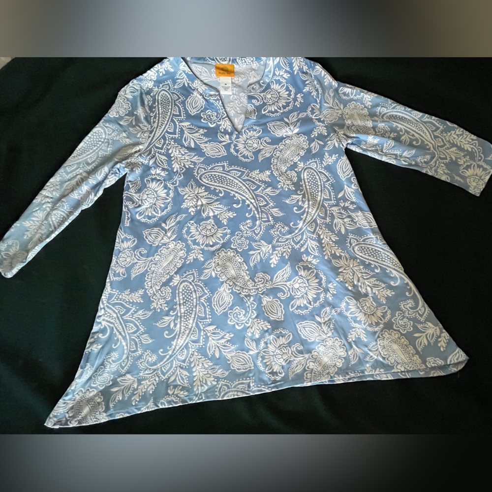 Ruby Rd. Blue and White Paisley V-Neck Tunic